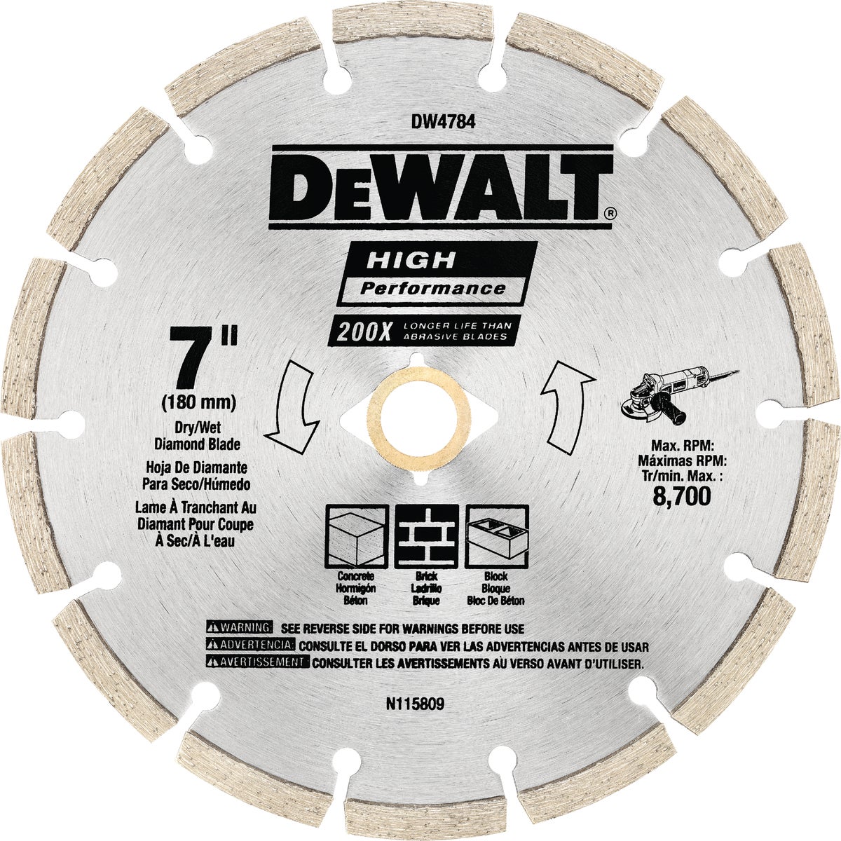 DEWALT High Performance 7 In. Segmented Rim Dry/Wet Cut Diamond Blade