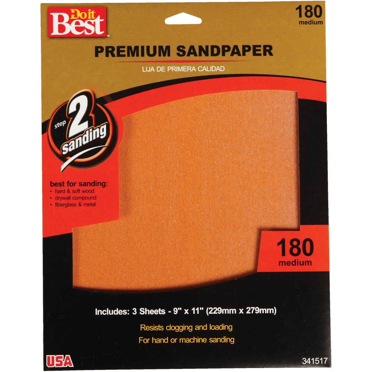 Do it Best Premium Plus 9 In. x 11 In. 180 Grit Medium Sandpaper (3-Pack)