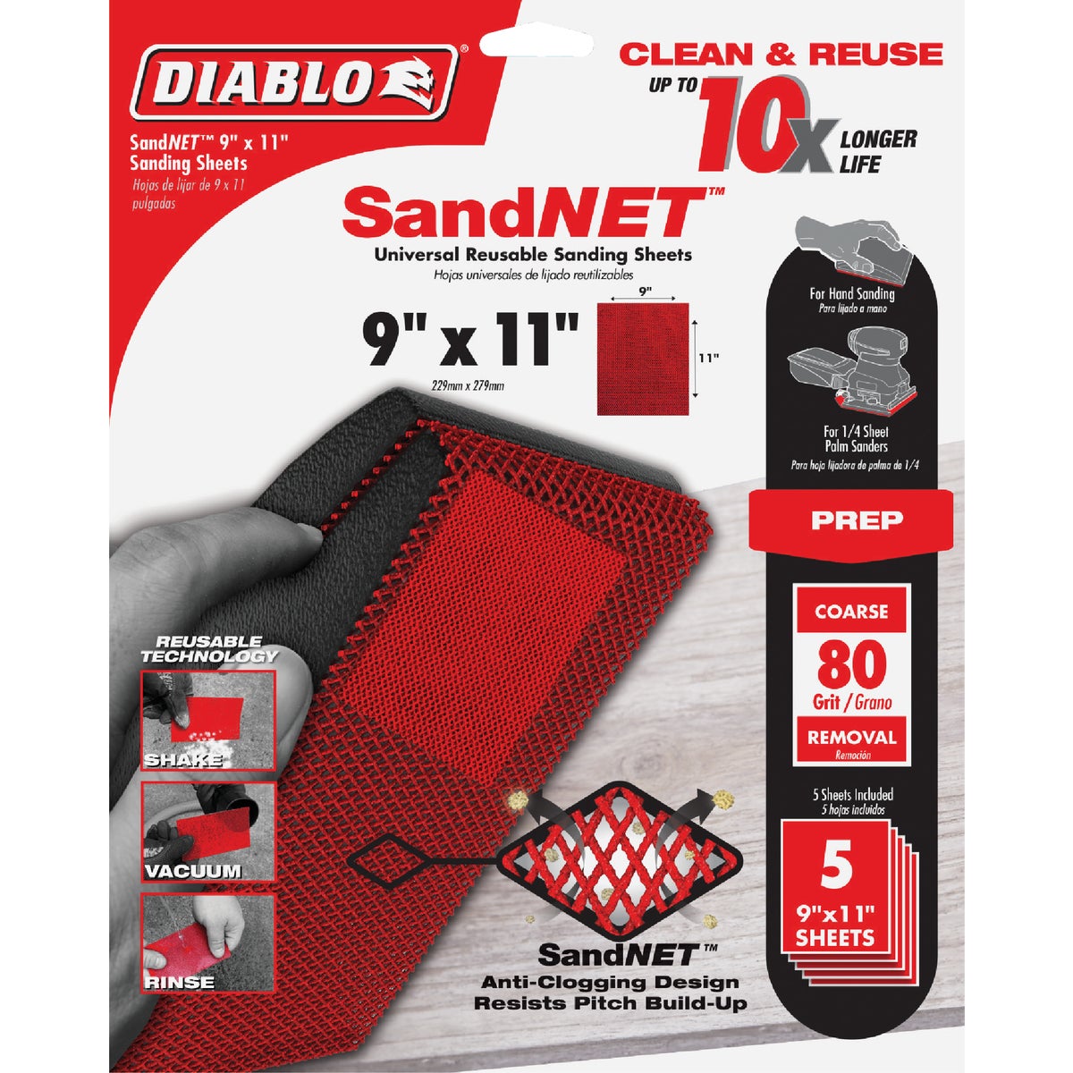 Diablo SandNet 9 In. x 11 In. 80 Grit Coarse Reusable Sandpaper (5-Pack)