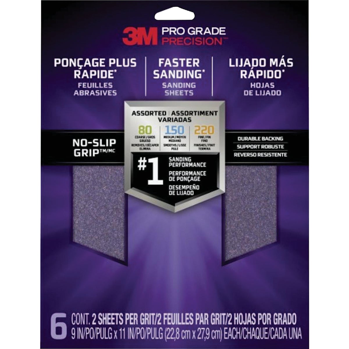 3M Pro Grade Precision 9 In. x 11 In. Assorted Grits Sandpaper Sheet with No-Slip Grip Backing (6-Pack)