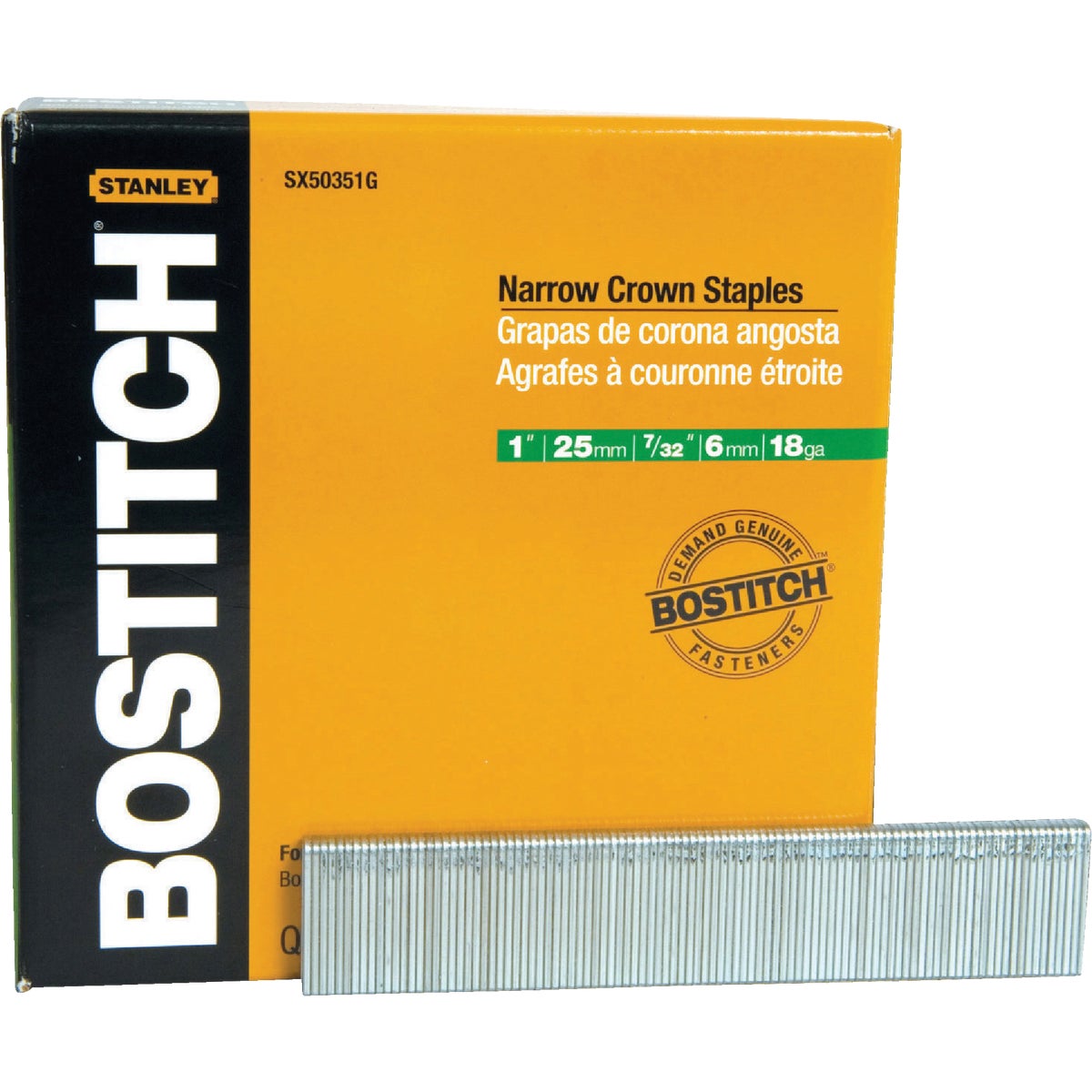 Bostitch 18-Gauge Galvanized Narrow Crown Finish Staple, 7/32 In. x 1 In. (5000 Ct.)