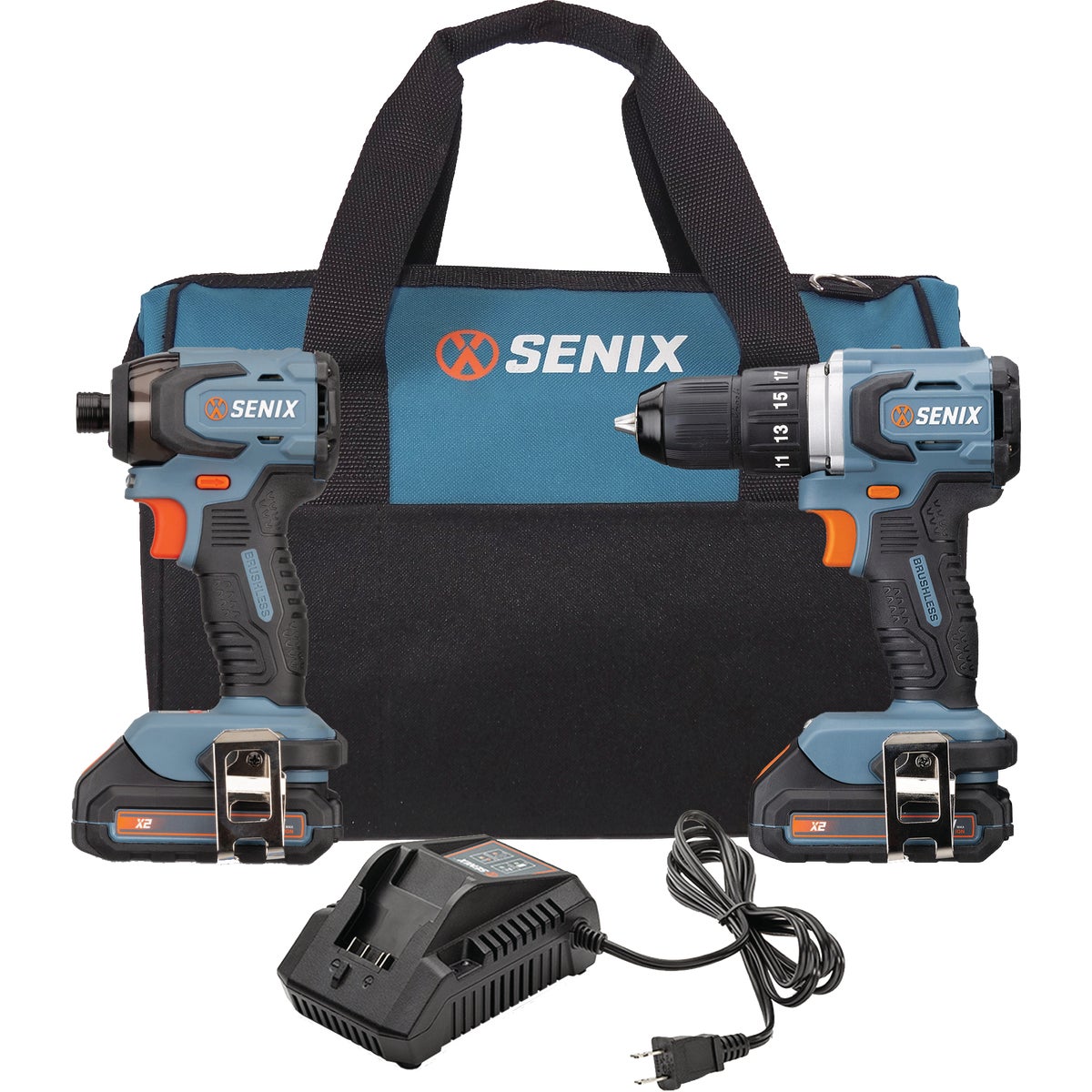 Senix X2 20 Volt Max 2-Tool Cordless Drill/Driver & Impact Driver Combo Kit with (2) 2.0 Ah Batteries & Charger