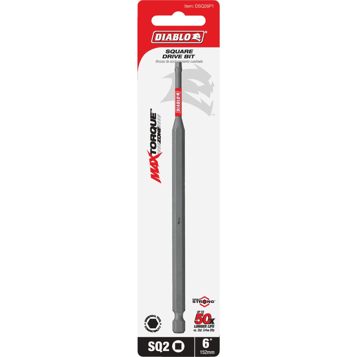 Diablo #2 Square Recess 6 In. Power Impact Screwdriver Bit