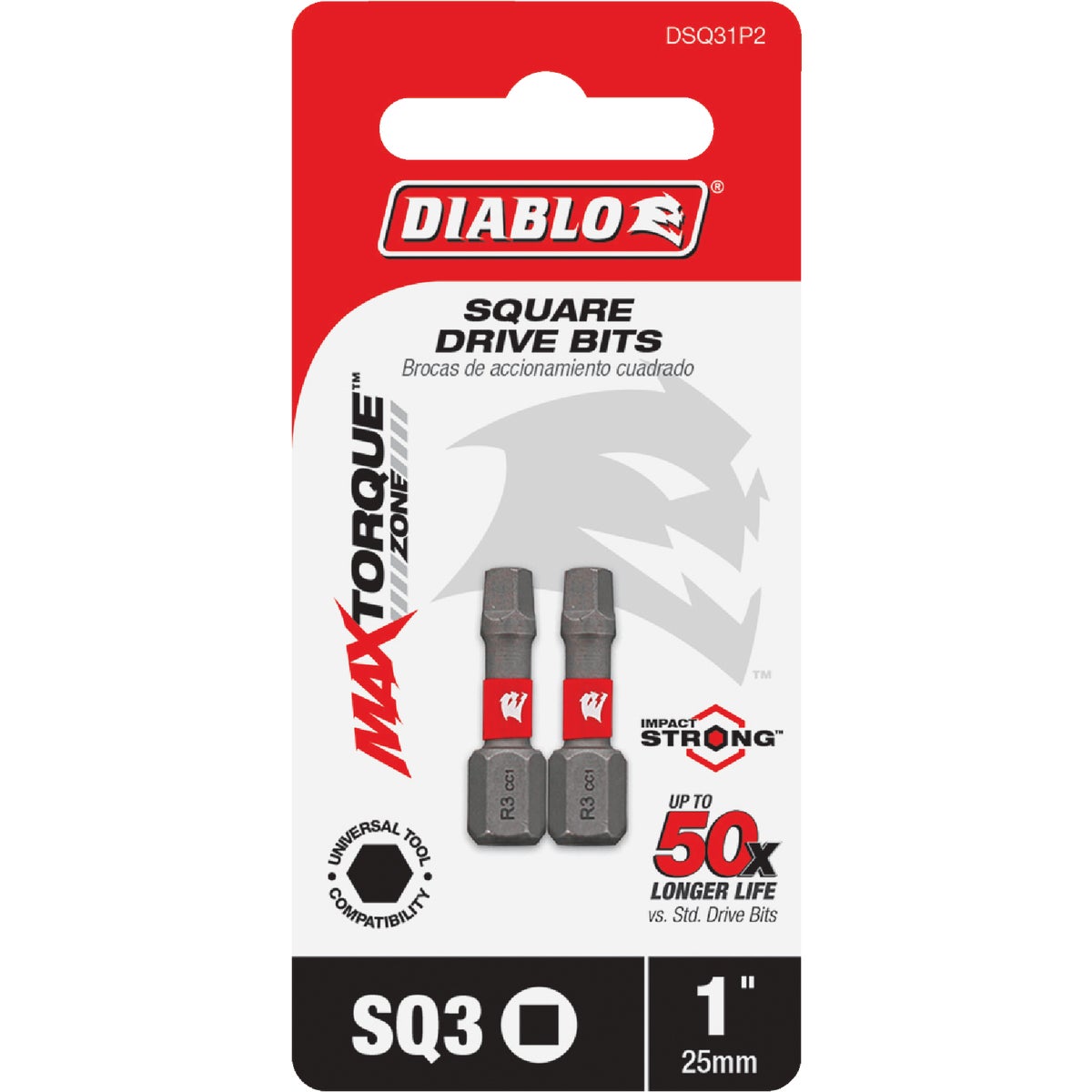 Diablo #3 Square Recess 1 In. Insert Impact Screwdriver Bit (2-Pack)