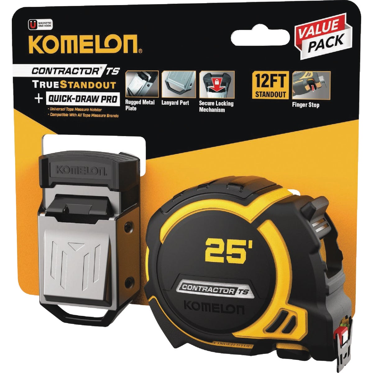 Komelon Contractor TS 25 Ft. Tape Measure & Quick Draw PRO Tool Holster