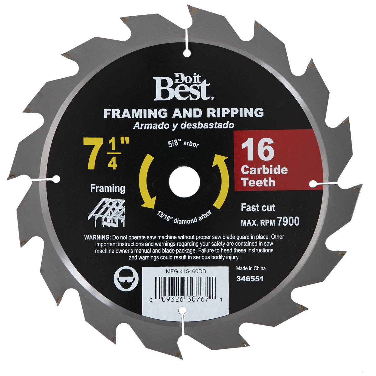 Do it Best 7-1/4 In. 16-Tooth Framing & Ripping Circular Saw Blade, Bulk