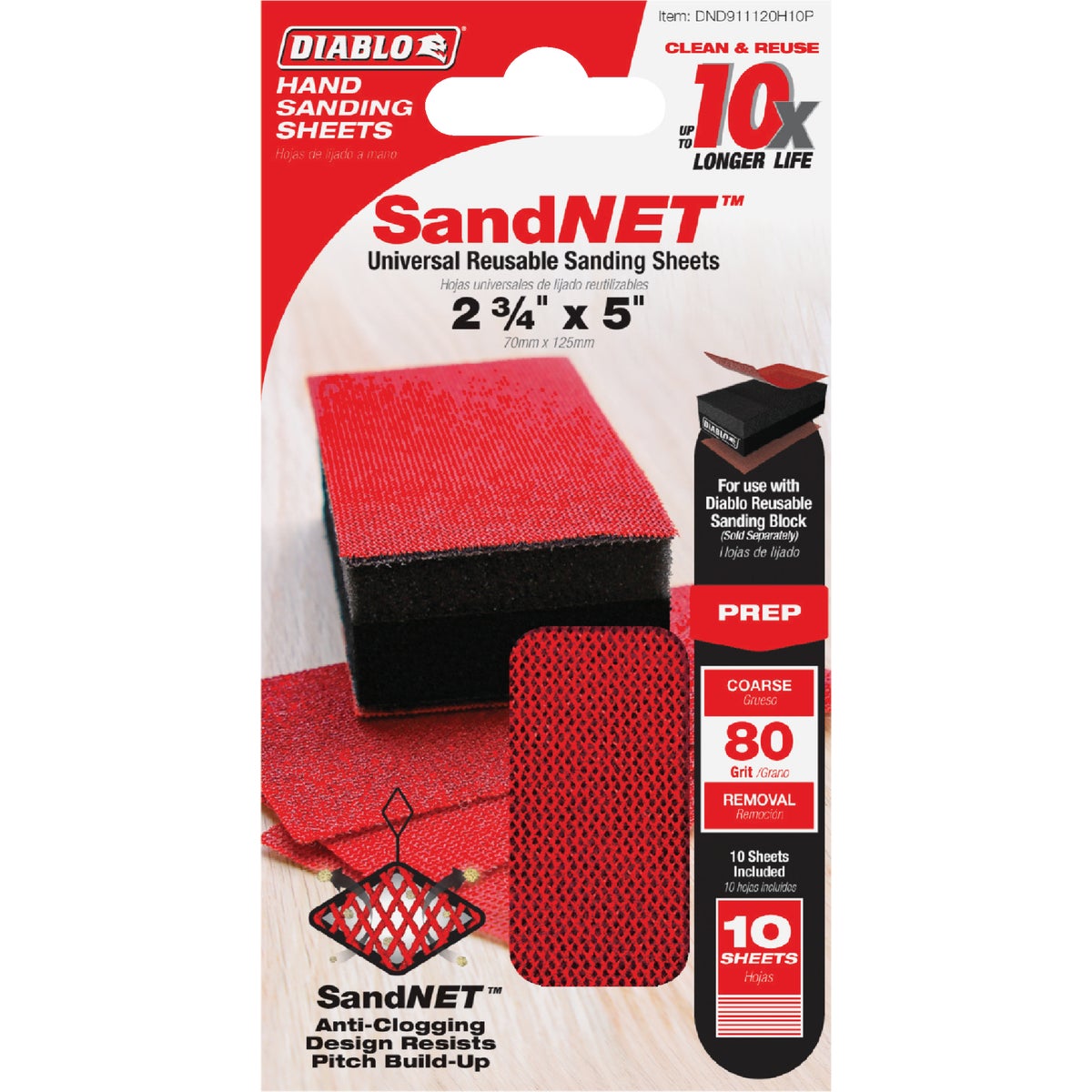 Diablo SandNET 2-3/4 In. x 5 In. 80-Grit Reusable Hand Sander Refill Sheets (10-Pack)