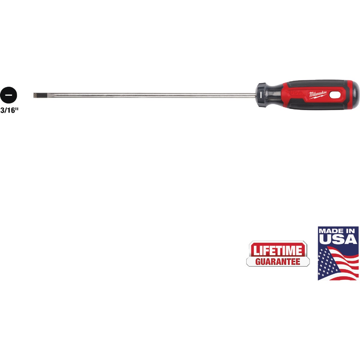 Milwaukee 3/16 In. x 8 In. Cushion Grip Cabinet Tip Slotted Screwdriver (USA)