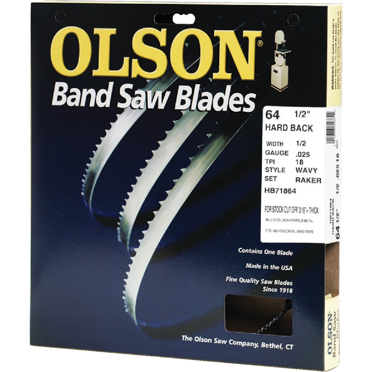Olson 64-1/2 In. x 1/2 In. 18 TPI Wavy Hard Back Metal Cutting Band Saw Blade