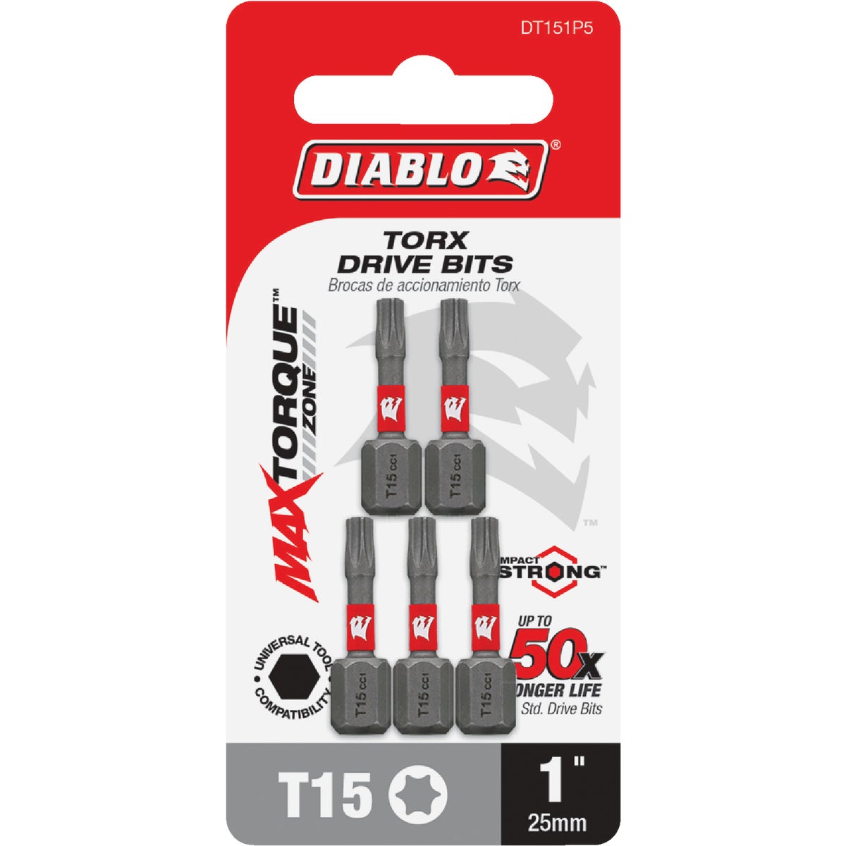 Diablo T15 TORX 1 In. Insert Impact Screwdriver Bit (5-Pack)