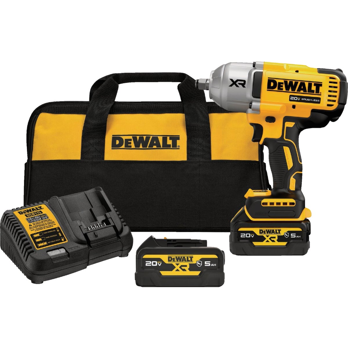 DEWALT 20 Volt MAX XR Lithium-Ion 1/2 In. Cordless Torque Impact Wrench with Hog Ring Anvil Kit (2-Batteries)