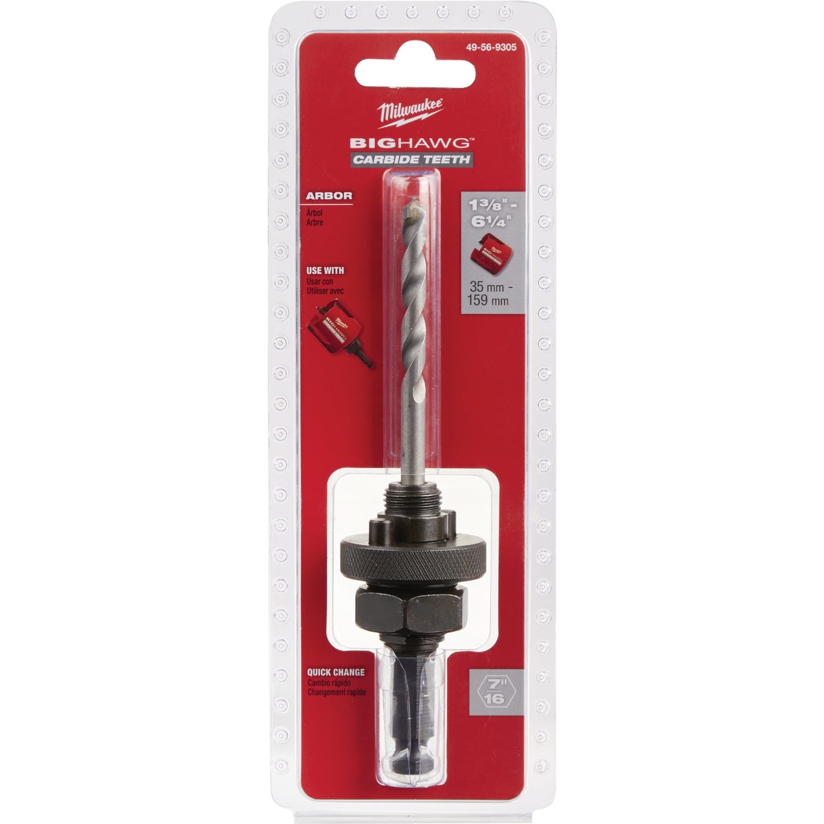 Milwaukee BIG HAWG 7/16 In. Hex Shank Hole Saw Mandrel Fits Hole Saws 1-3/8 In. to 6-1/4 In.