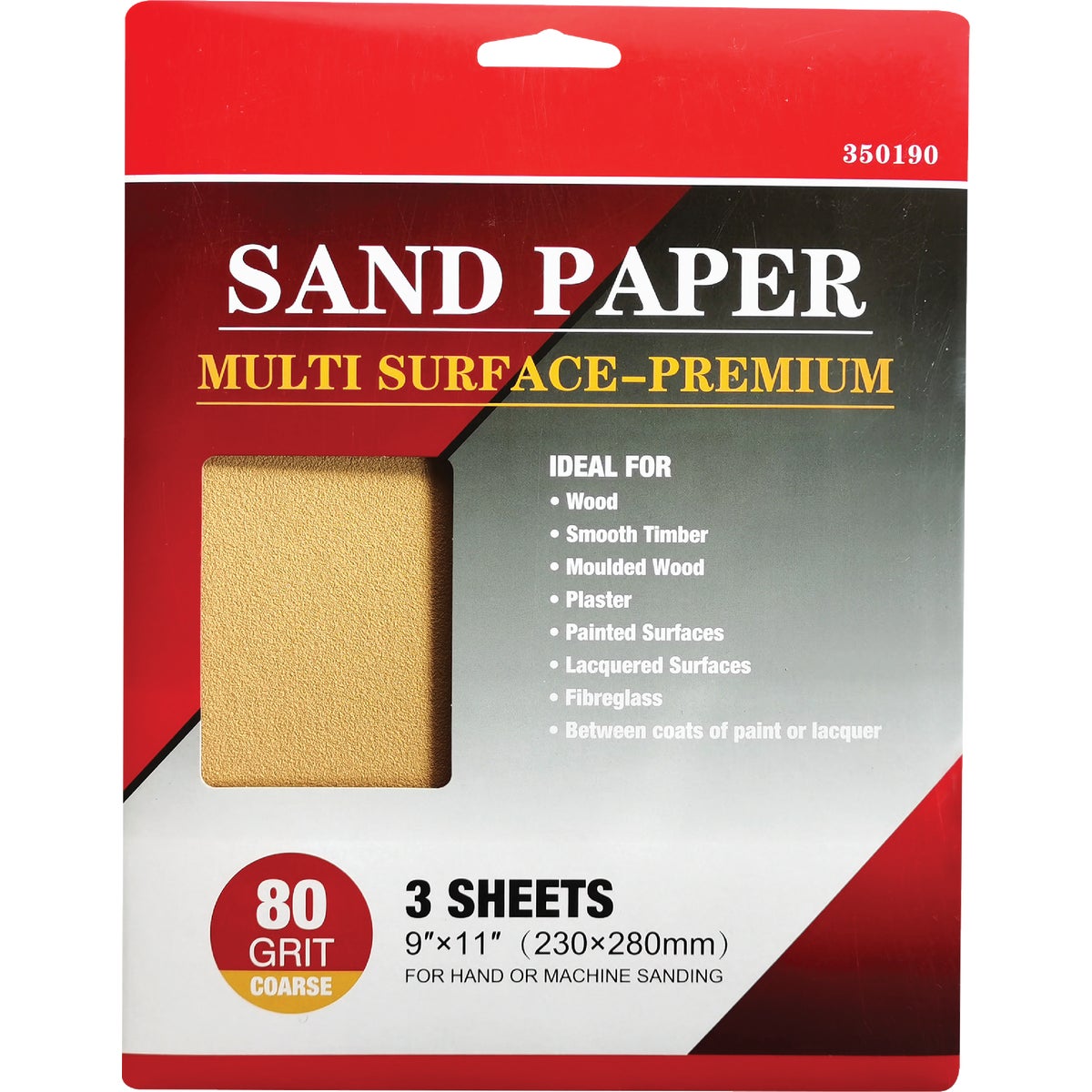 Boss Premium 9 In. x 11 In. 180 Grit Medium Sandpaper (3-Pack)