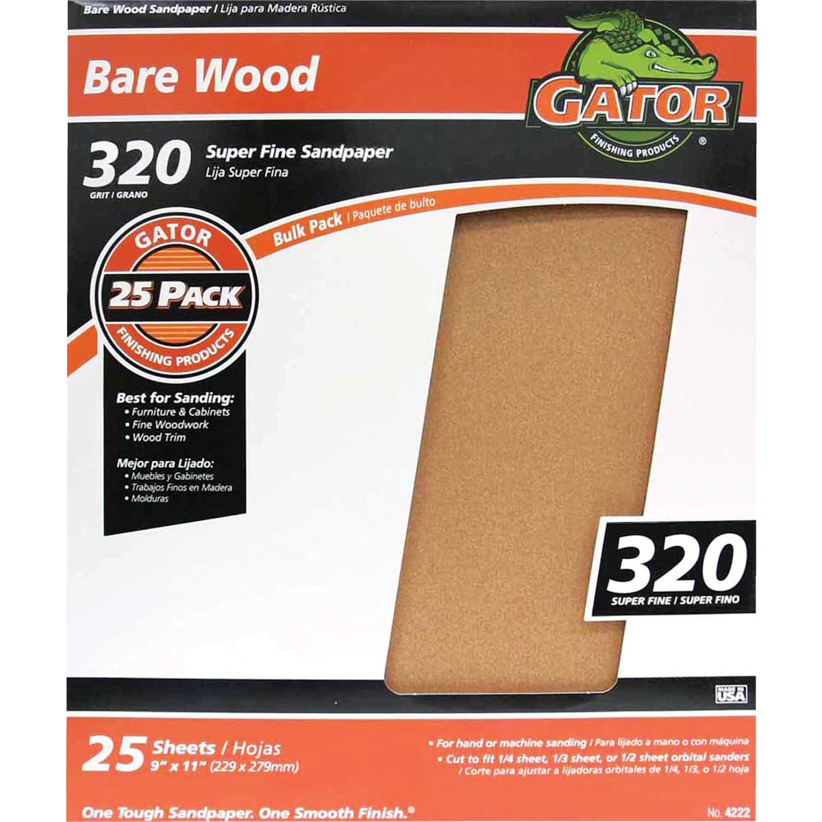 Gator Bare Wood 9 In. x 11 In. 320 Grit Extra Fine Sandpaper (25-Pack)