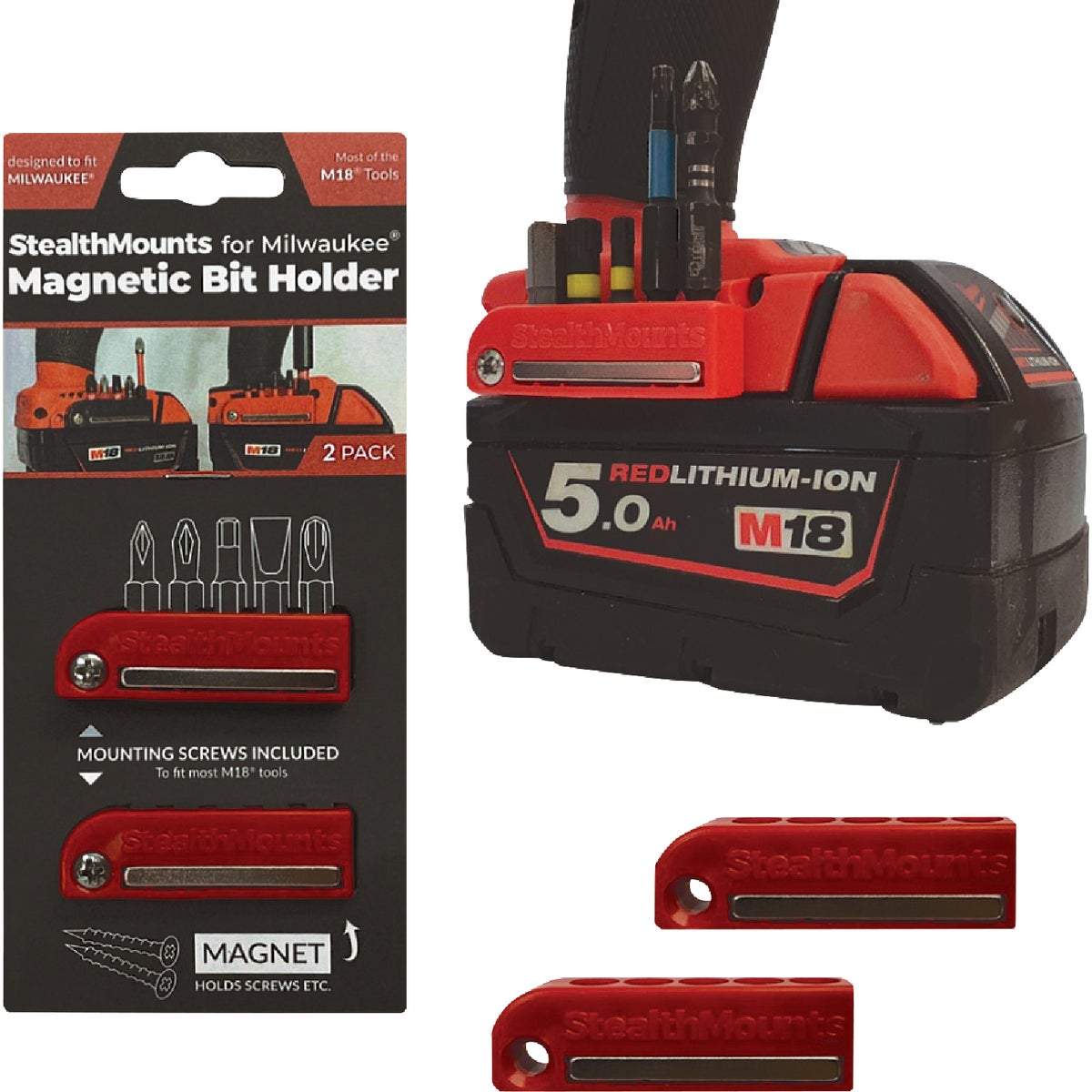 StealthMounts Magnetic Bit Holders for Milwaukee M18 (2 Pack)