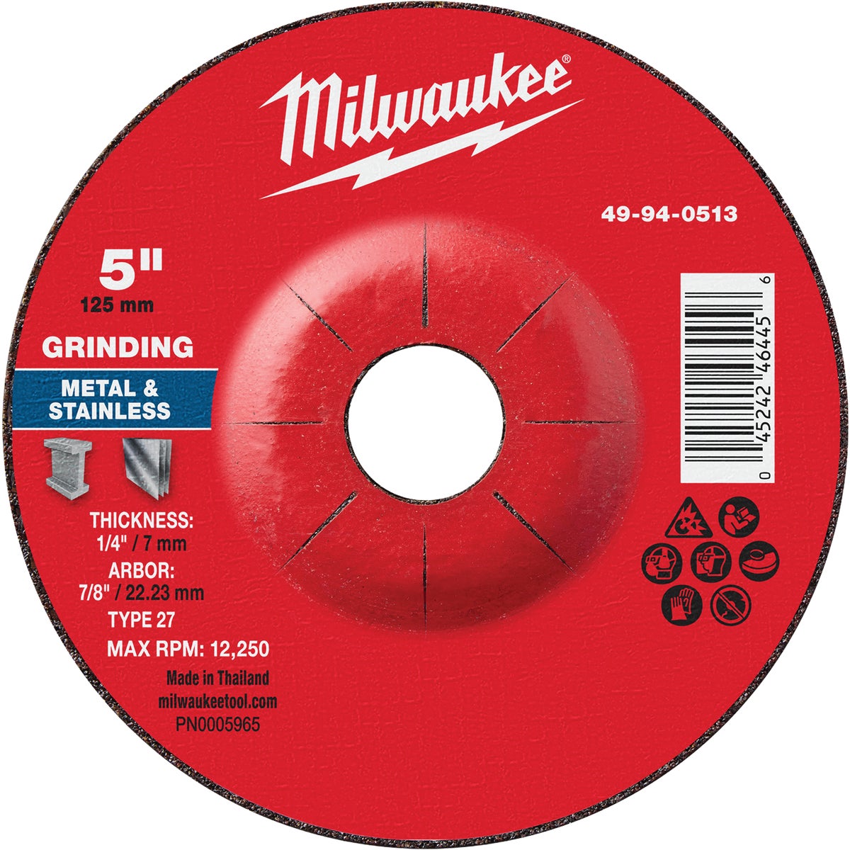 Milwaukee Type 27 5 In. x 1/4 In. x 7/8 In. Metal Grinding Cut-Off Wheel