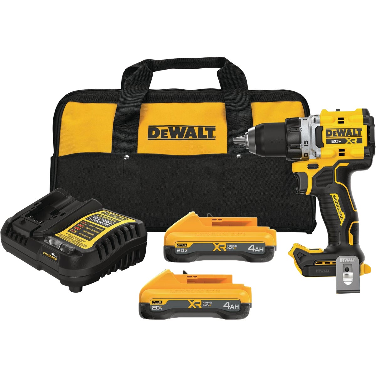 Dewalt 20V MAX* XR 1/2 In. Brushless Cordless Drill/Driver Kit with (2) POWERPACK Batteries & Charger
