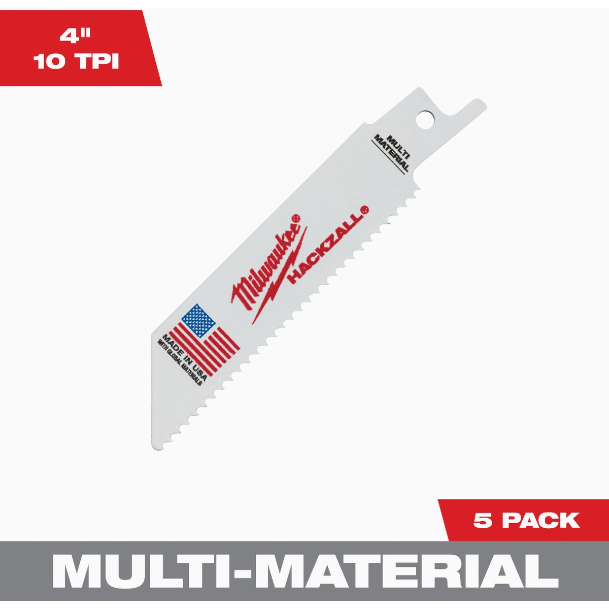 Milwaukee HACKZALL 4 In. 10 TPI Multi-Material Mini Reciprocating Saw Blade (5-Pack)