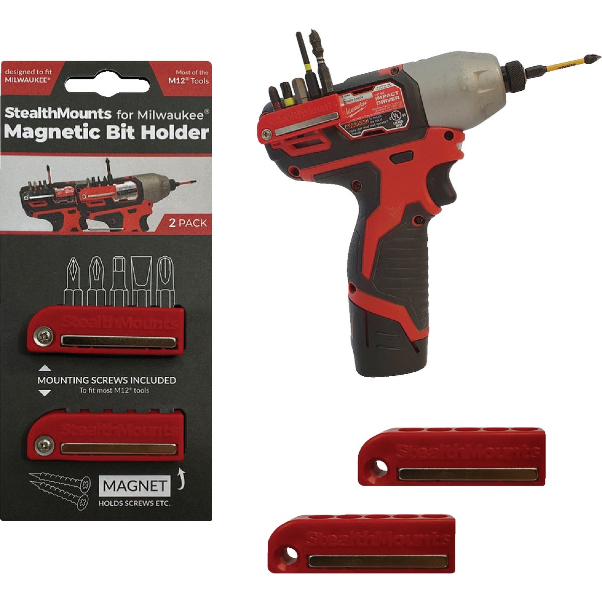StealthMounts Magnetic Bit Holders for Milwaukee M12 (2 Pack)