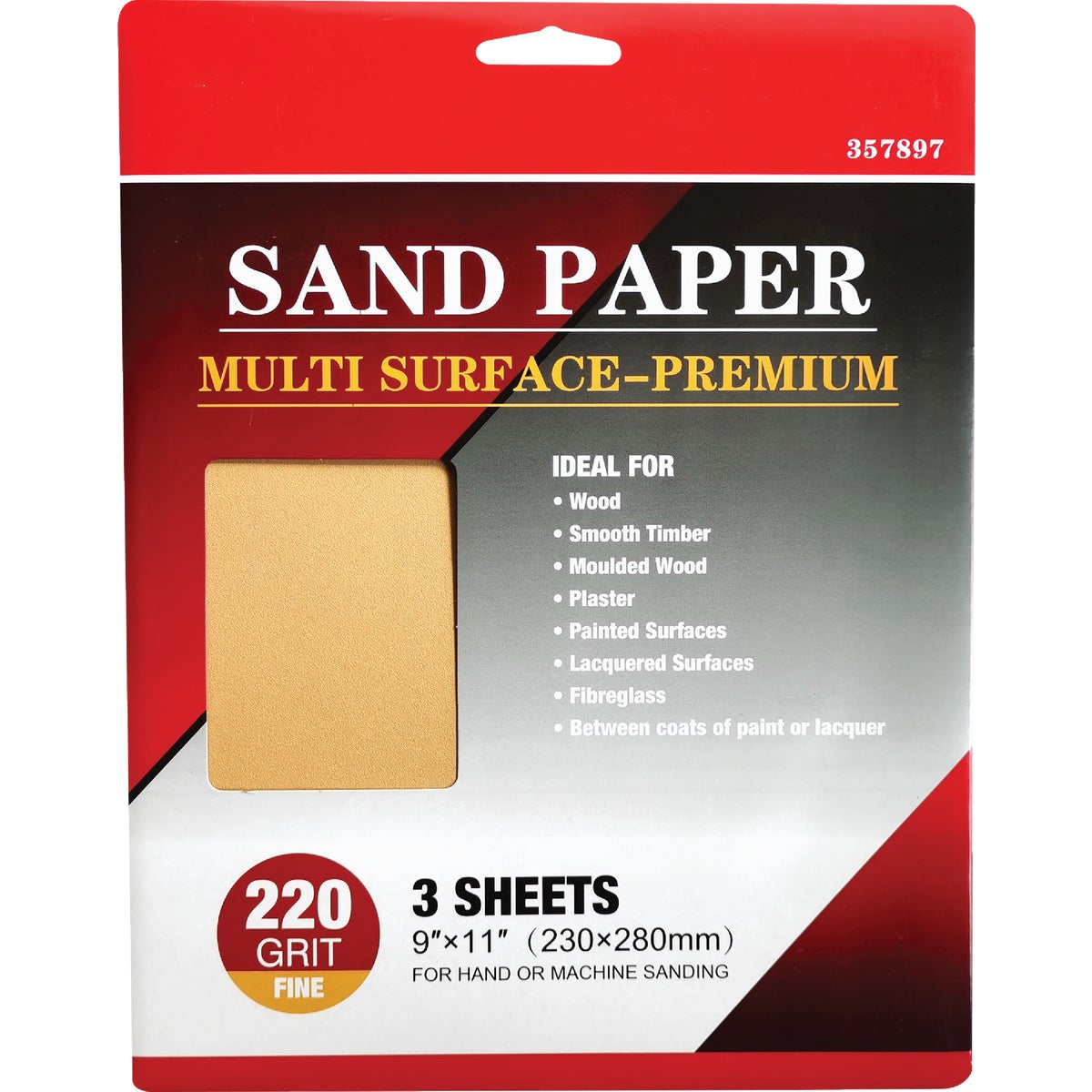 Boss Premium 9 In. x 11 In. 180 Grit Medium Sandpaper (3-Pack)