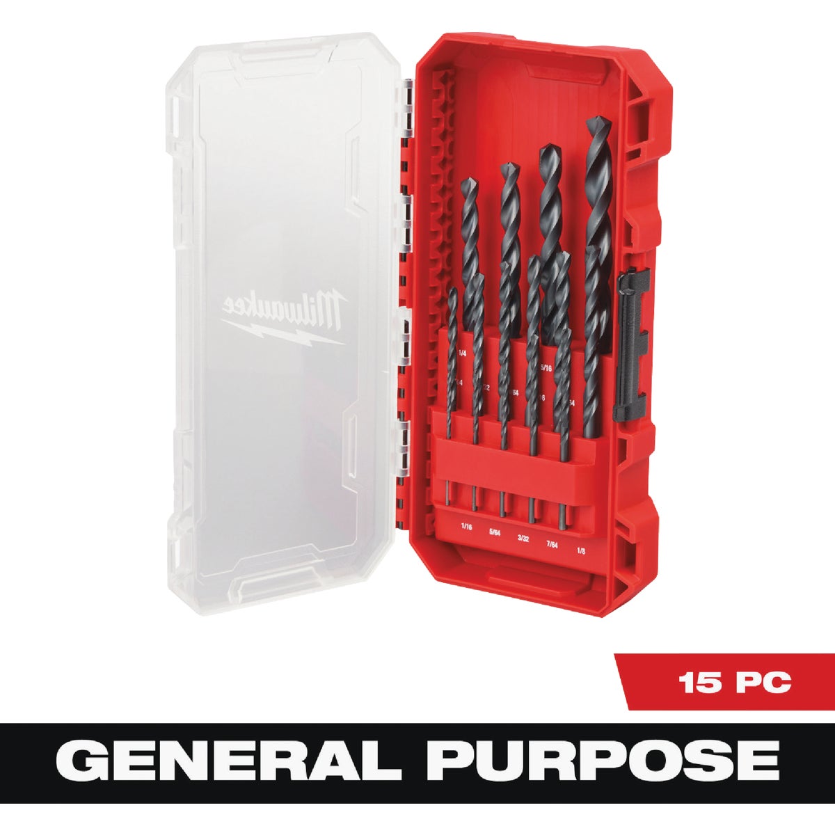 Milwaukee THUNDERBOLT 15-Piece Black Oxide Drill Bit Set, 1/16 In. thru 3/8 In.