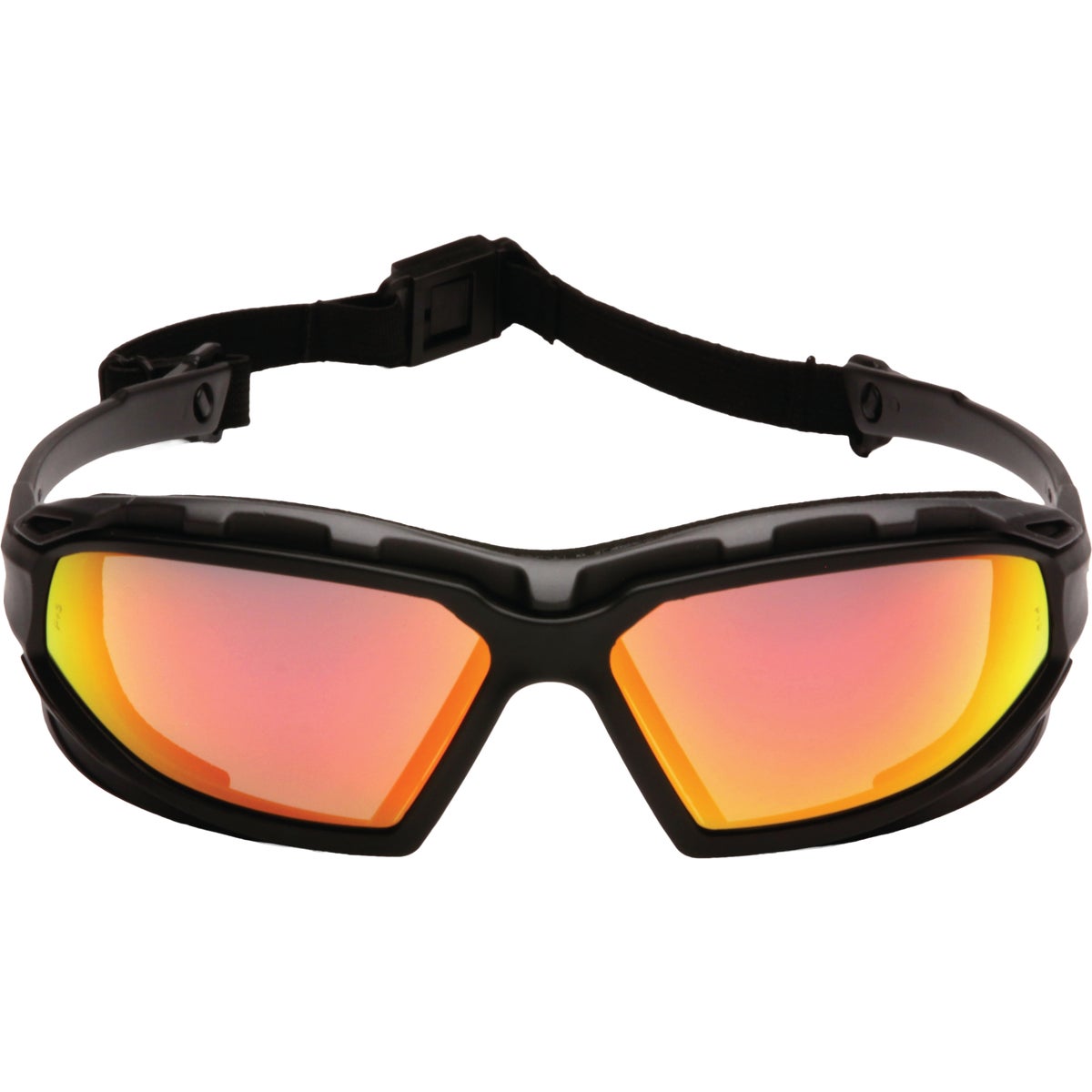 Pyramex Highlander Plus Black & Gray Frame Safety Glasses with Sky Red Mirror Anti-Fog Lenses