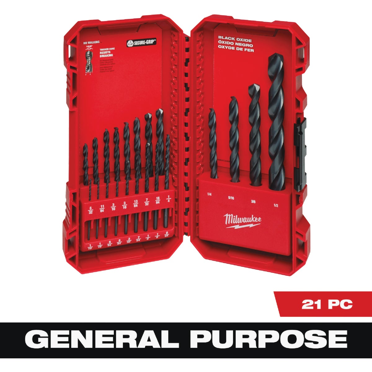 Milwaukee THUNDERBOLT 21-Piece Black Oxide Drill Bit Set, 1/16 In. thru 1/2 In.