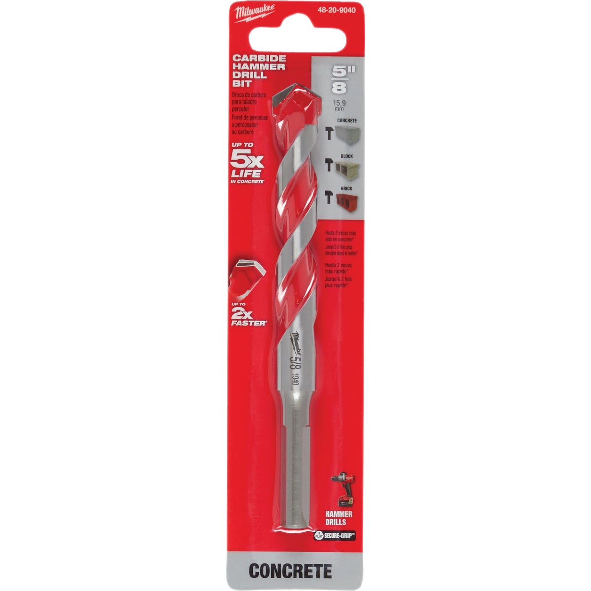 Milwaukee SHOCKWAVE 5/8 In. x 6 In. Carbide Masonry Drill Bit