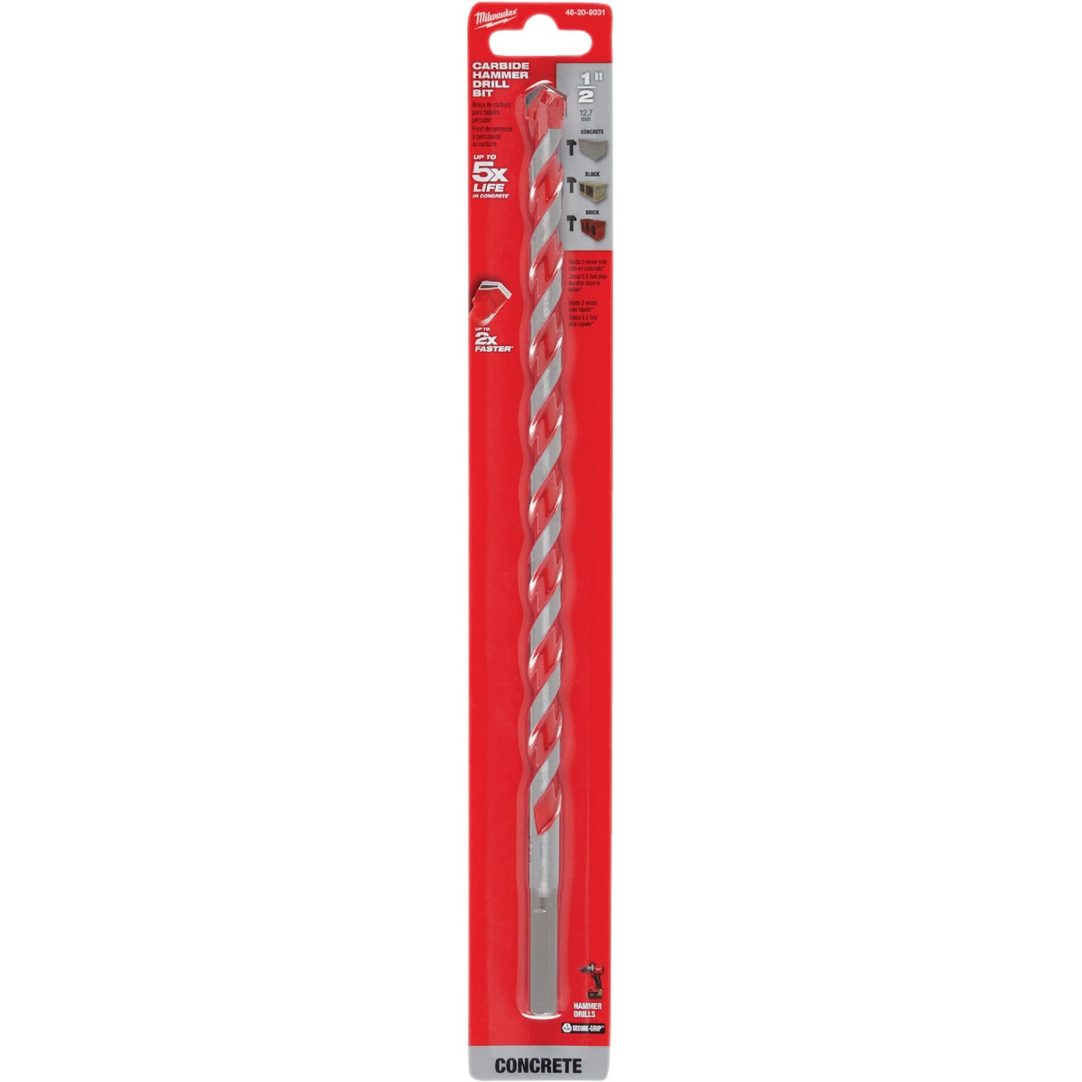 Milwaukee SHOCKWAVE 1/2 In. x 12 In. Carbide Masonry Drill Bit