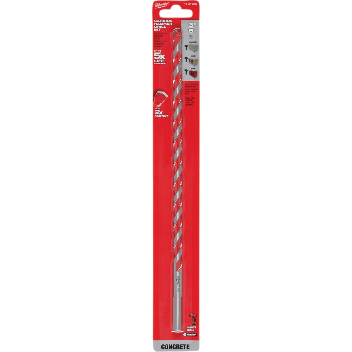 Milwaukee SHOCKWAVE 3/8 In. x 12 In. Carbide Masonry Drill Bit