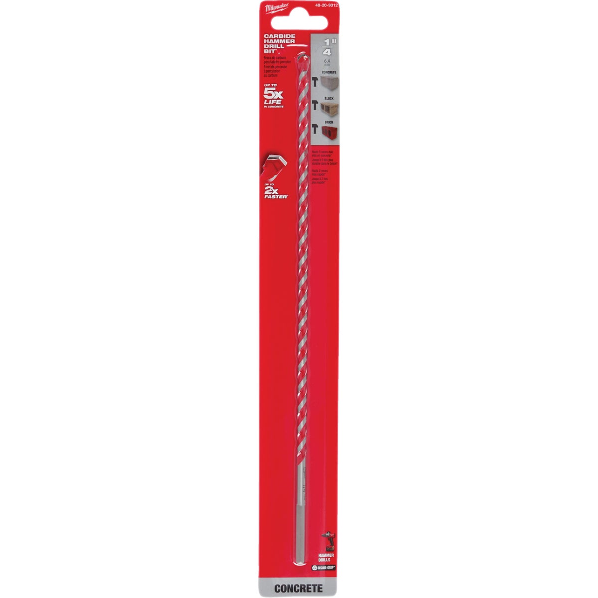 Milwaukee SHOCKWAVE 1/4 In. x 12 In. Impact Duty Masonry Carbide Hammer Drill Bit