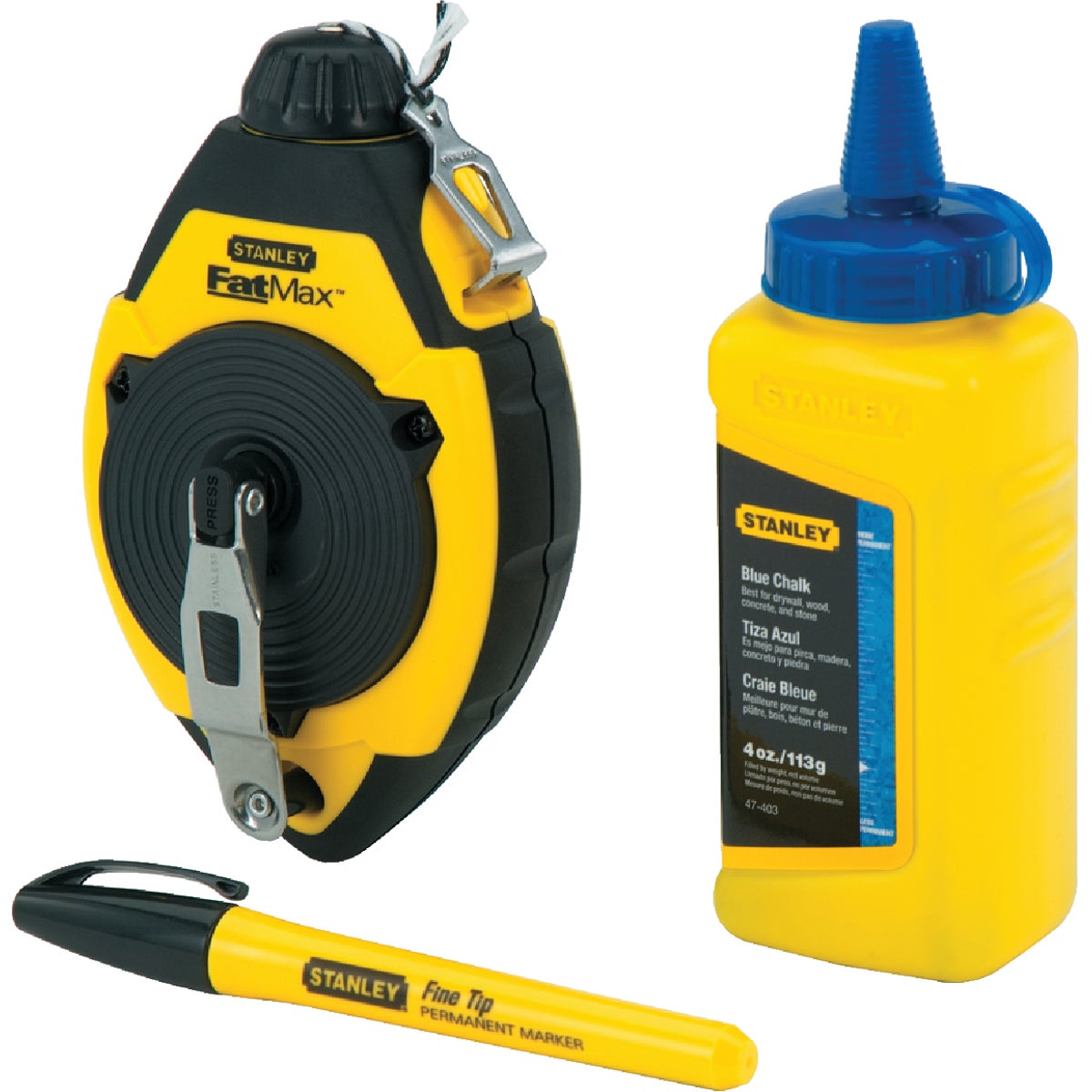 Stanley FatMax 100 Ft. Chalk Line Reel and Chalk with Marker, Blue