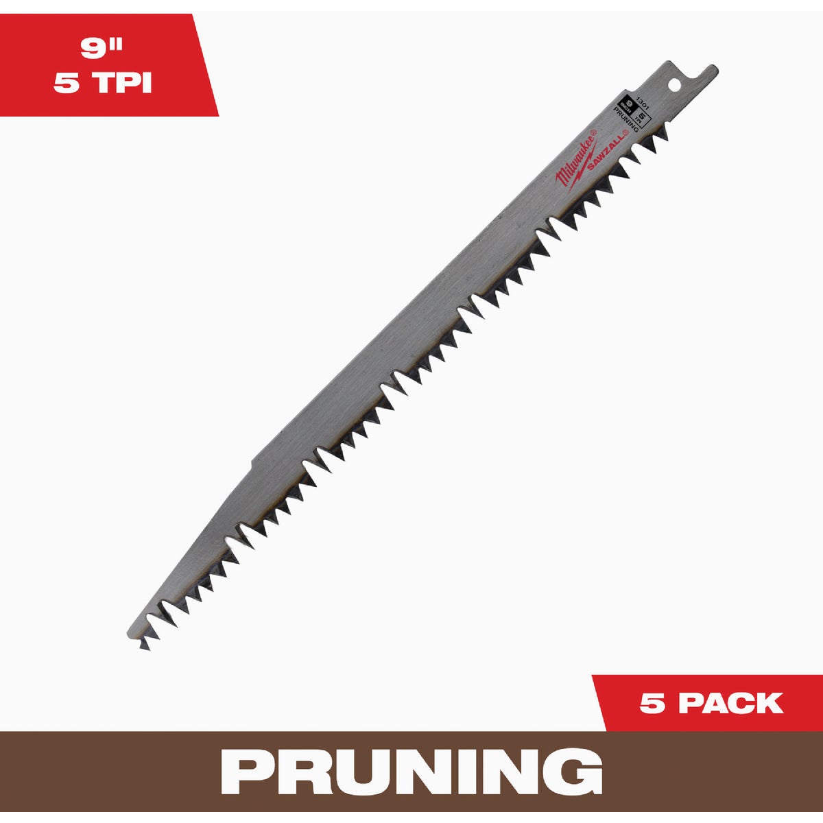 Milwaukee SAWZALL 9 In. 5 TPI Wood Pruning Reciprocating Saw Blade (5-Pack)