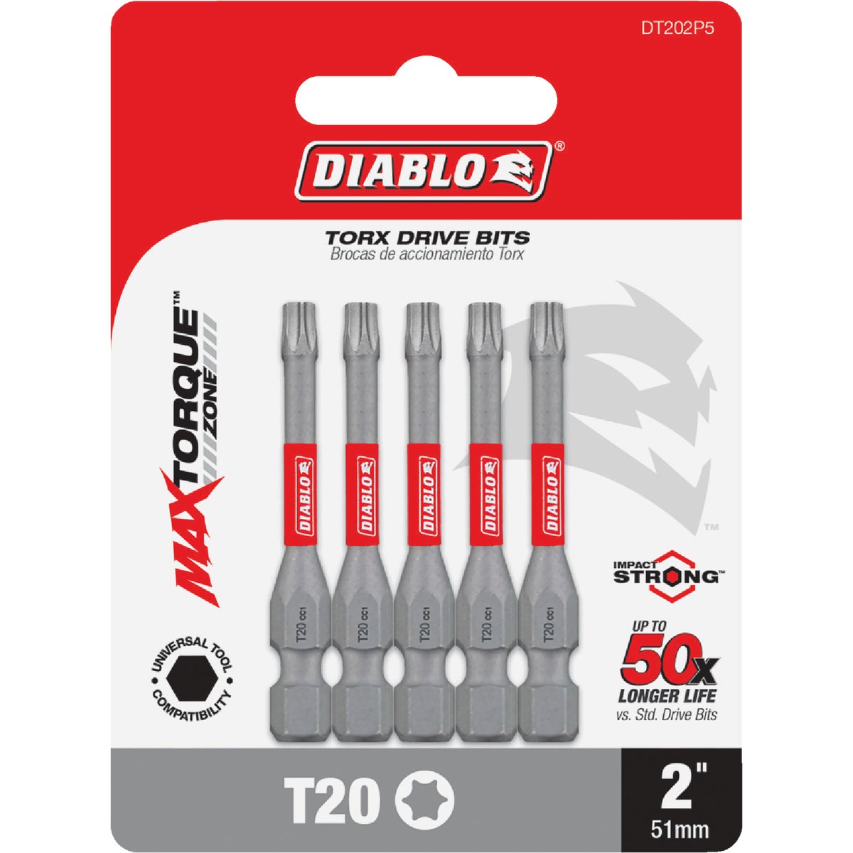 Diablo T20 TORX 2 In. Power Impact Screwdriver Bit (5-Pack)