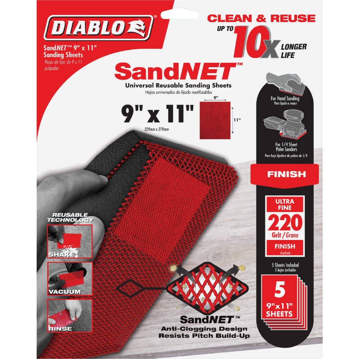 Diablo SandNet 9 In. x 11 In. 220 Grit Ultra Fine Reusable Sandpaper (5-Pack)