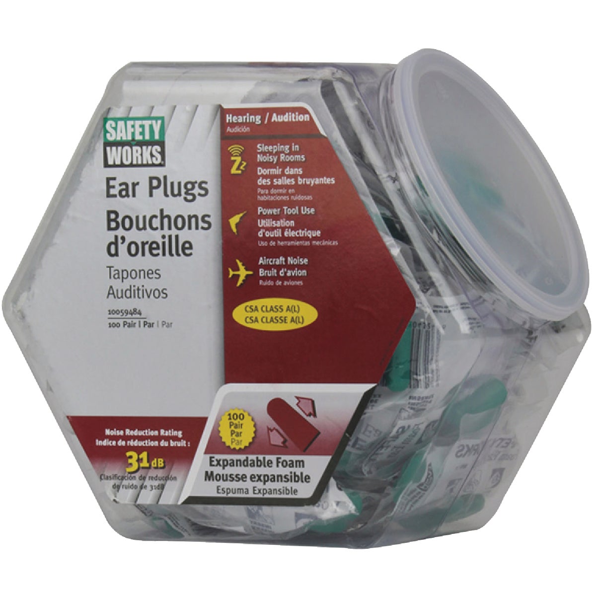 Safety Works Foam NRR 31dB Earplugs in Counter Dispenser (100-Pair)