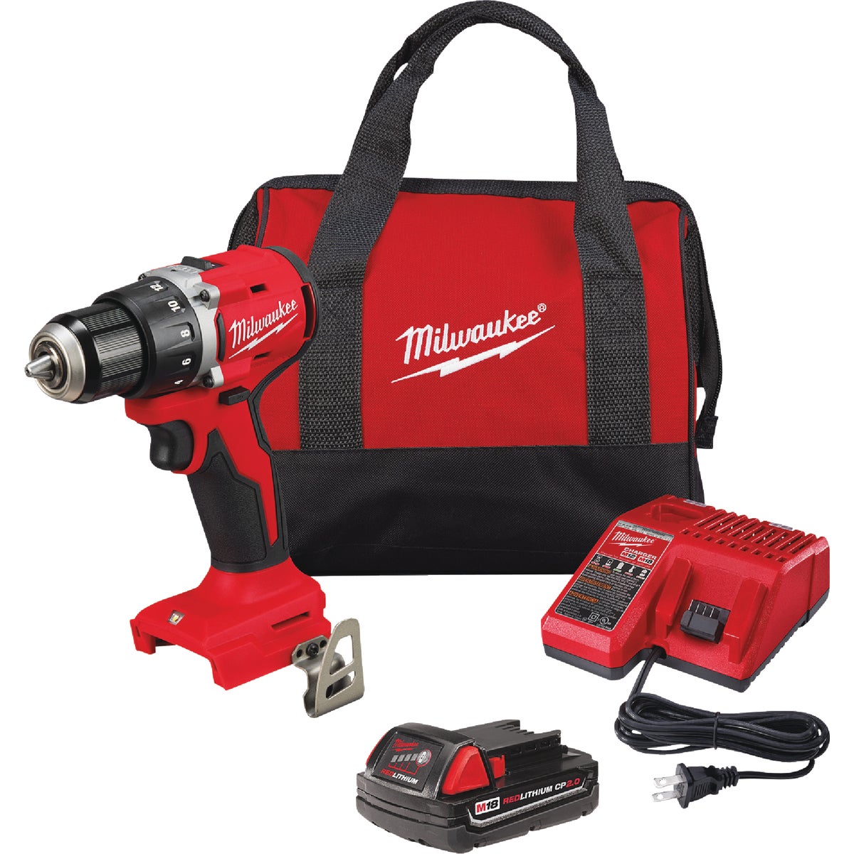 Milwaukee M18 Brushless 1/2 In. Compact Cordless Drill/Driver Kit with 2.0 Ah Battery & Charger