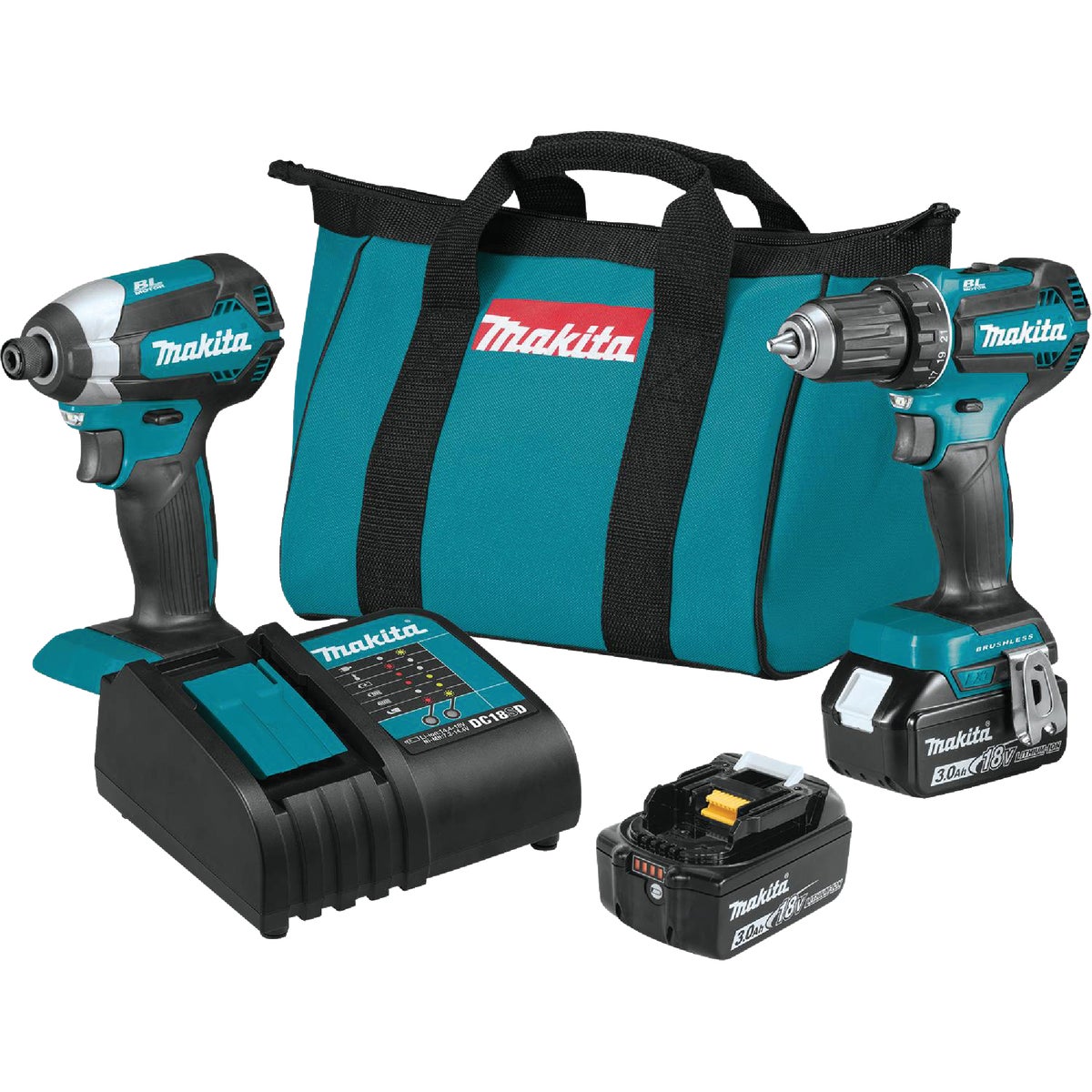 Makita 2-Tool 18 Volt LXT Lithium-Ion Brushless Compact Drill/Driver & Impact Driver Cordless Tool Combo Kit