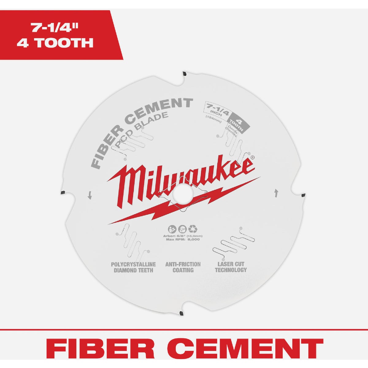 Milwaukee 7-1/4 In. 4-Tooth Fiber Cement PCD Circular Saw Blade