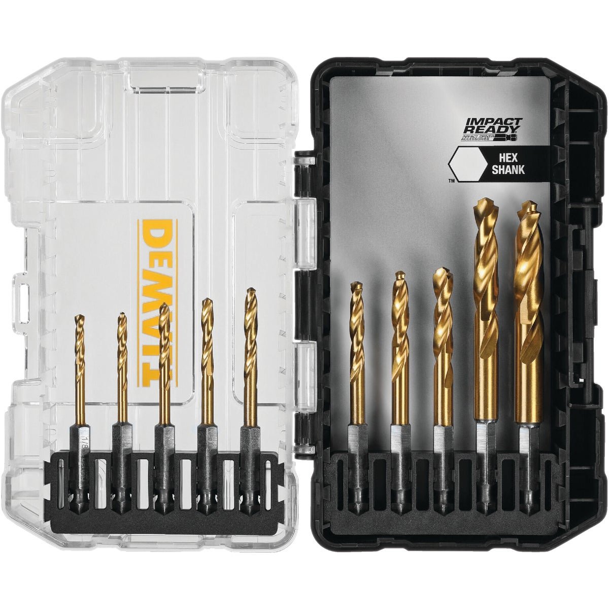 DeWalt Impact Ready 10-Piece Titanium Hex Shank Drill Bit Set, 1/8 In. thru 3/8 In.