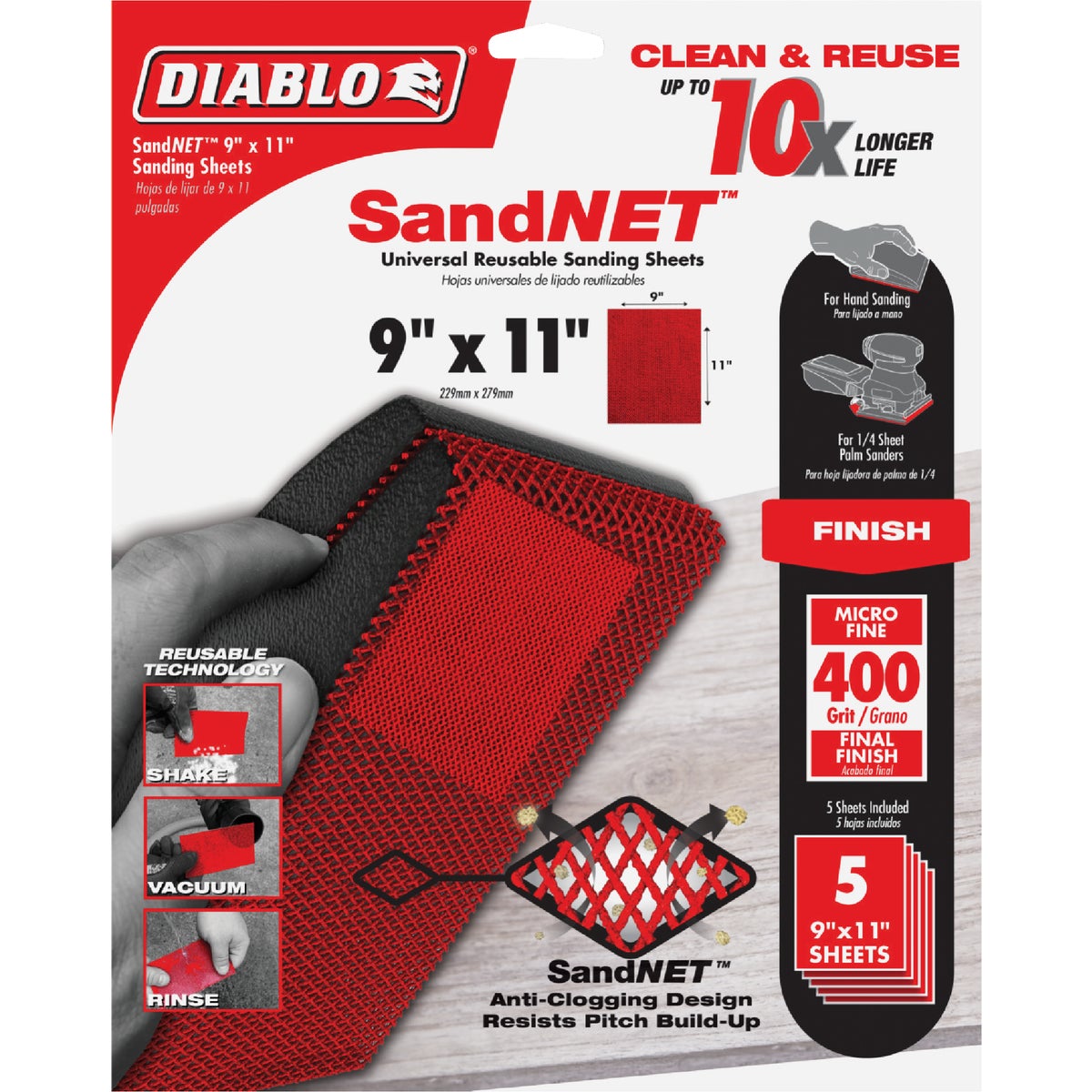 Diablo SandNet 9 In. x 11 In. 400 Grit Micro Fine Reusable Sandpaper (5-Pack)