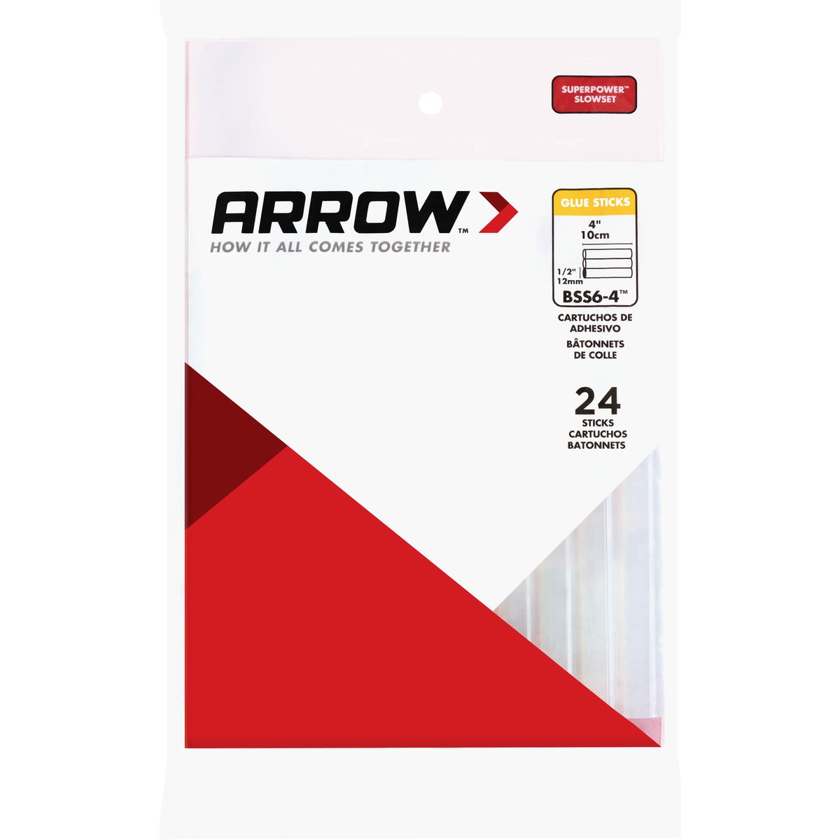 Arrow 4 In. Standard Clear Slow Set Hot Melt Glue (24-Pack)