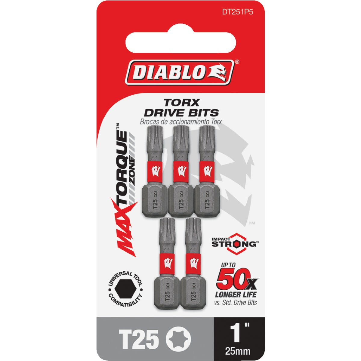 Diablo T25 TORX 1 In. Insert Impact Screwdriver Bit (5-Pack)