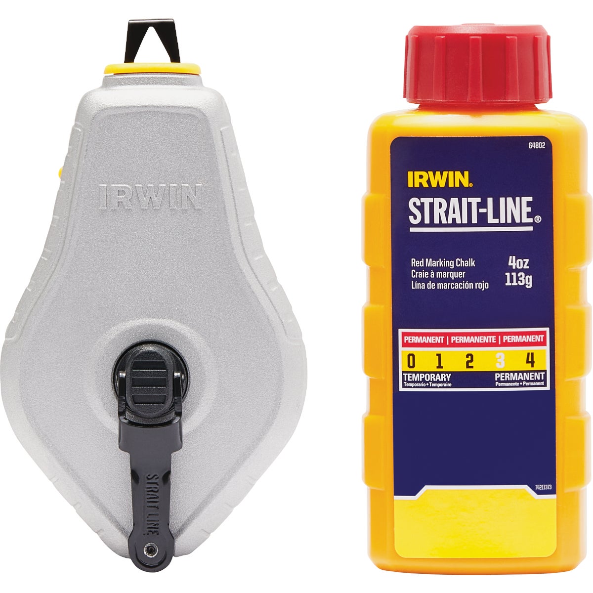 Irwin STRAIT-LINE 100 Ft. Classic Chalk Line Reel and Chalk, Red