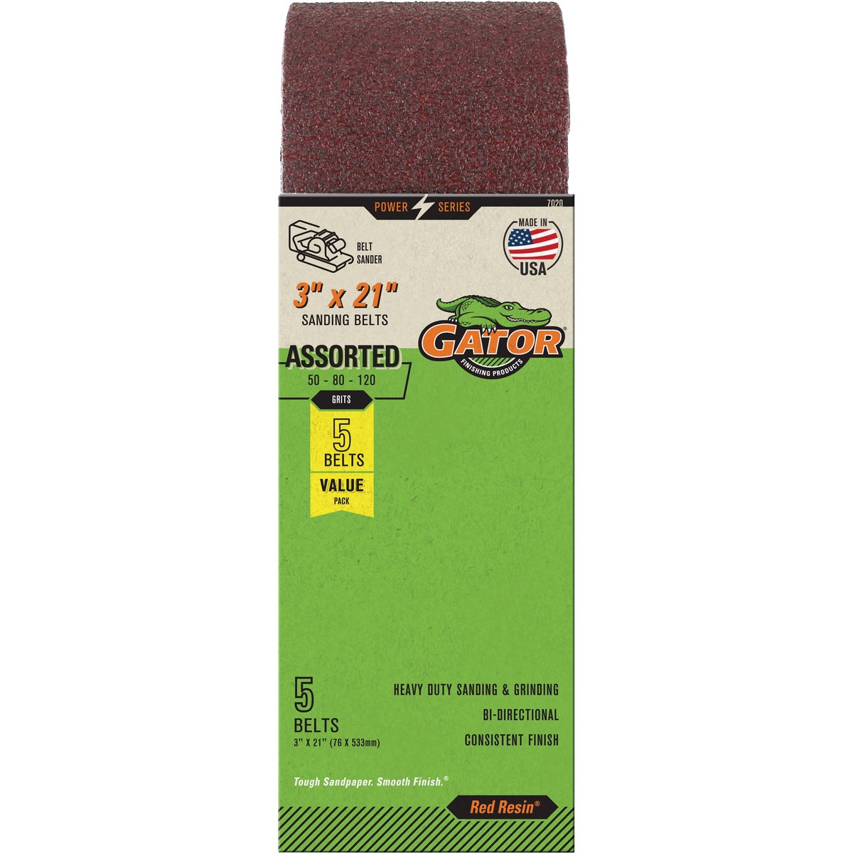 Gator 3 In. x 21 In. 50/80/120 Grit Sanding Belt (5-Pack)