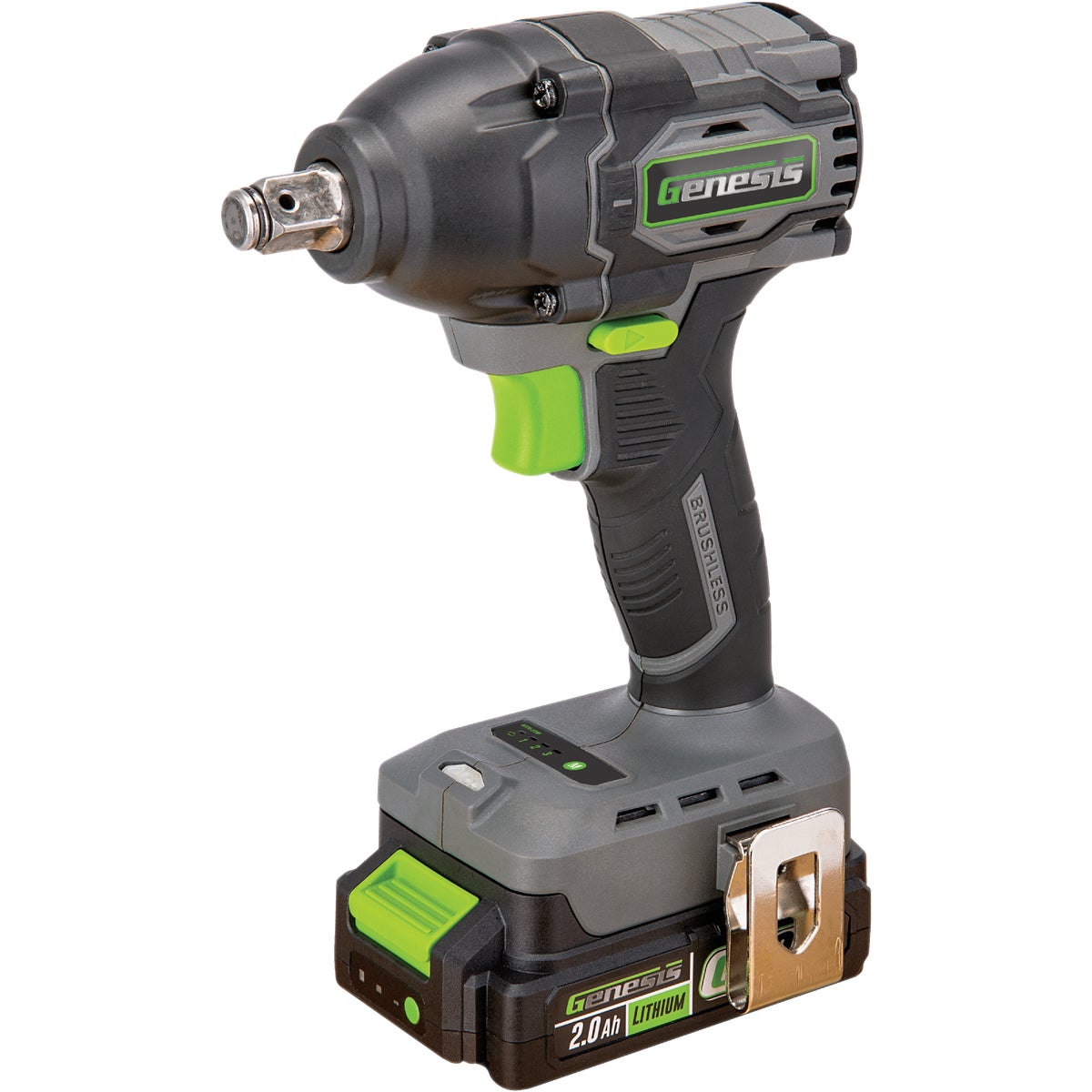 Genesis 20V Brushless 1/2 In. Cordless Impact Wrench Kit with 4 Impact Deep Sockets, 2.0 Ah Battery & Charger