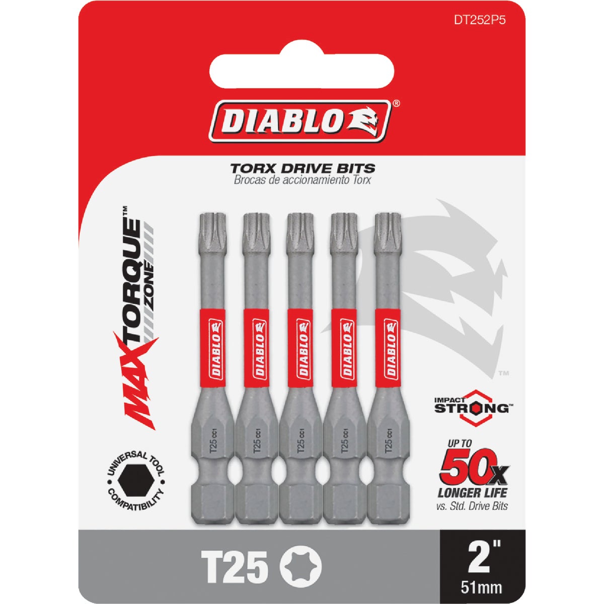 Diablo T25 TORX 2 In. Power Impact Screwdriver Bit (5-Pack)