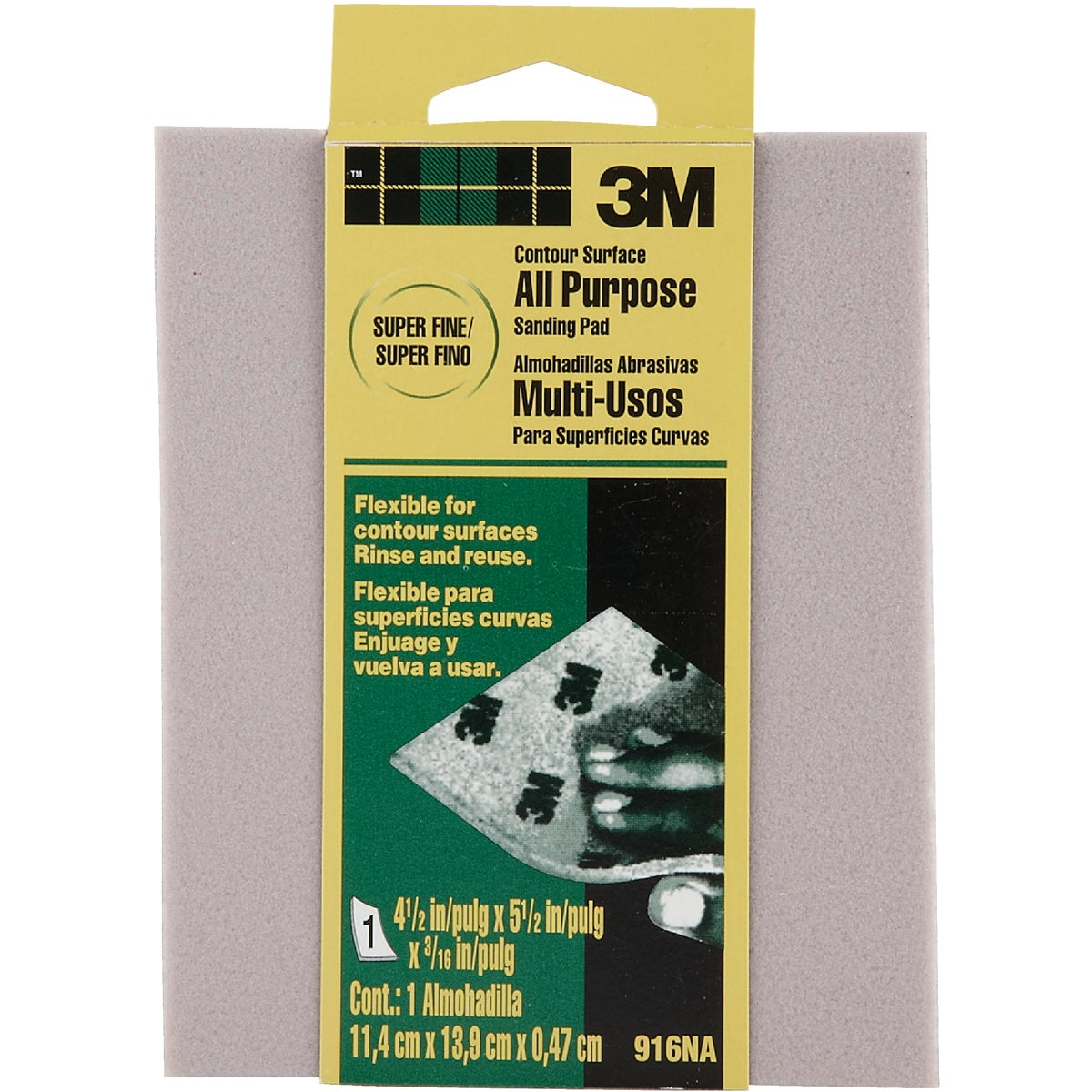 3M Contour Surface All-Purpose 4-1/2 In. x 5-1/2 In. x 3/16 In. Super Fine Sanding Sponge