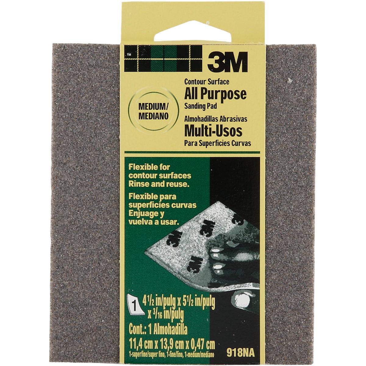 3M Contour Surface All-Purpose 4-1/2 In. x 5-1/2 In. x 3/16 In. Medium Sanding Sponge