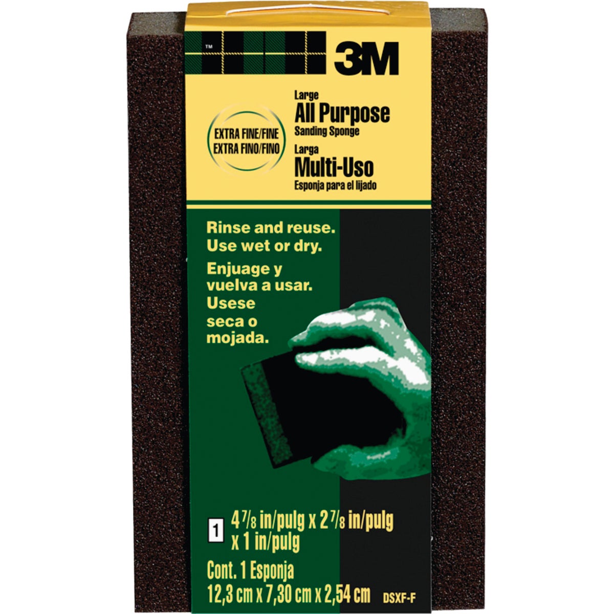 3M Large All-Purpose 2-7/8 In. x 4-7/8 In. x 1 In. Extra Fine/Fine Sanding Sponge